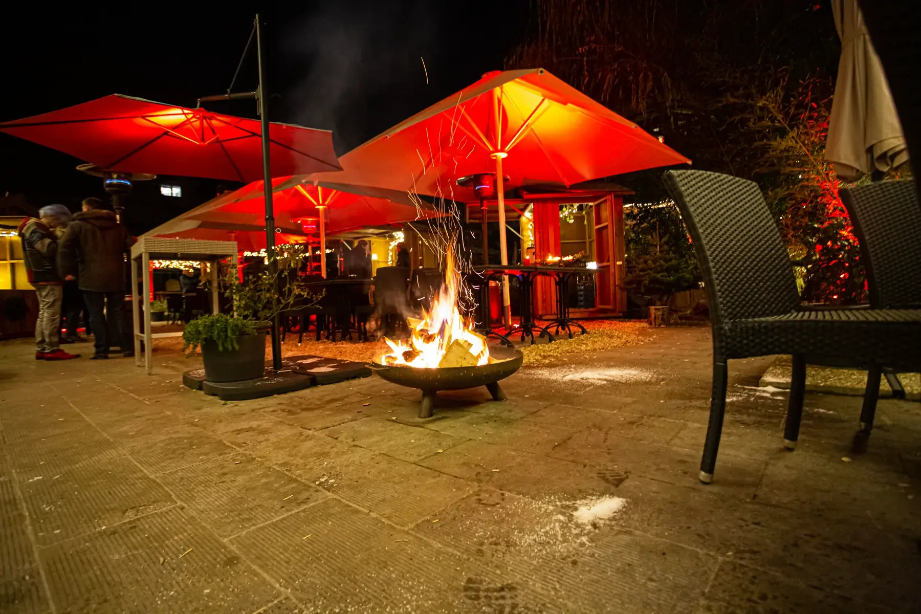 Feuerstelle und beheizte Sitzbereiche auf dem Weihnachtsmarkt am Rotherbaum