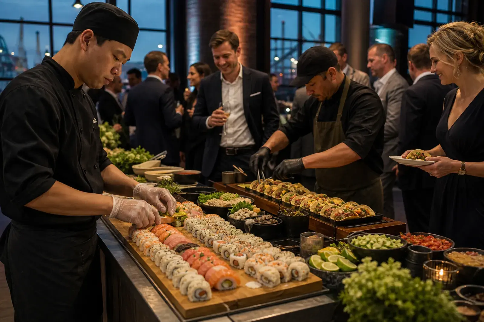 Sushi Bar und Taco Bar als interaktive Food Stations bei einem Firmen-Event